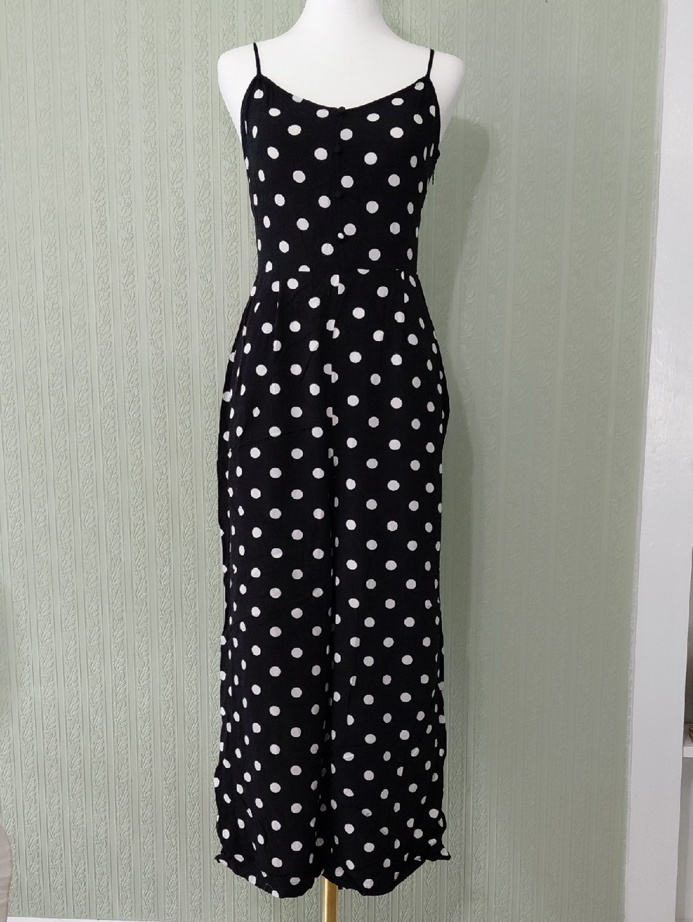 J. CREW Black and White One Piece  Wide Leg Polka Dot Romper jumpsuit Size 0